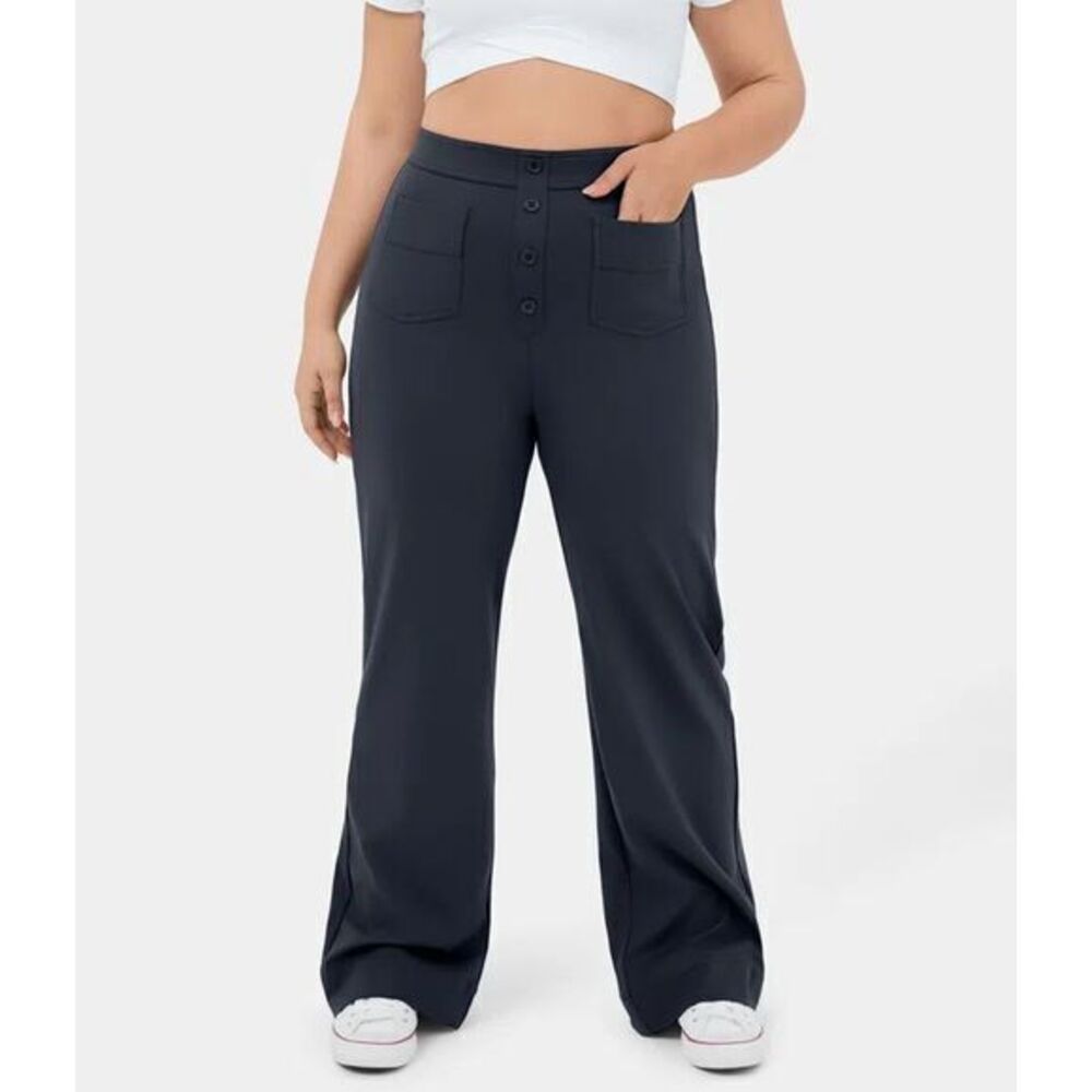 Halara High Waistedβ Button Multiple Pockets Straight Leg Casual Size Pants 1X